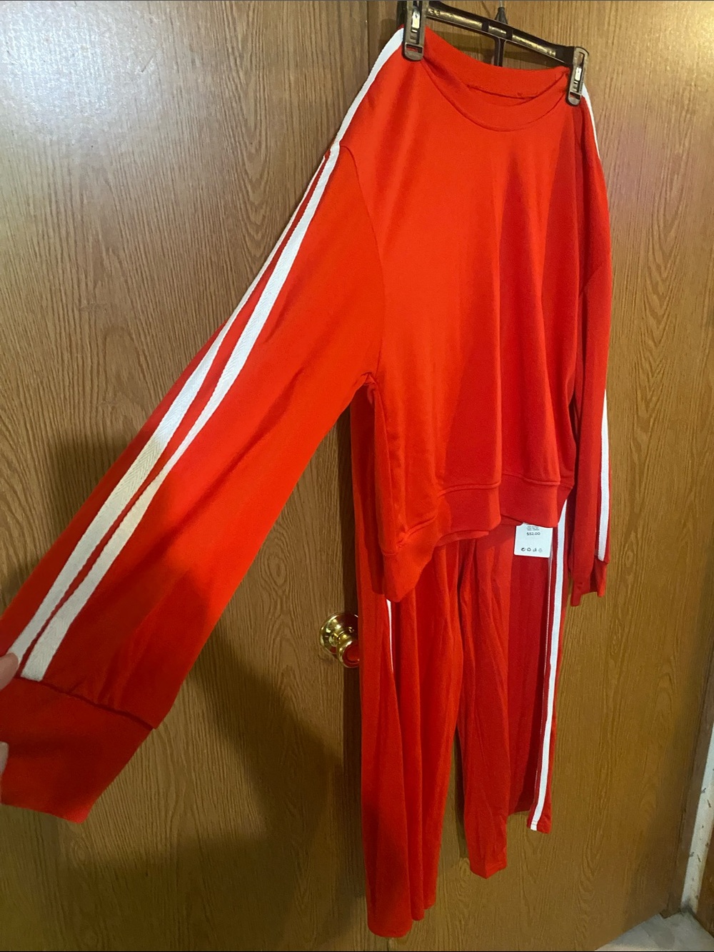 Hidden Women’s Red Track Pants & Matching Top Set with White Side Stripes - Picture 2 of 6